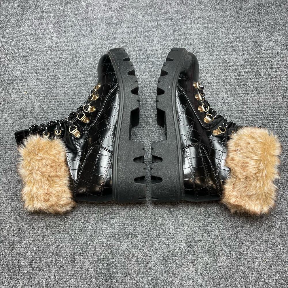 BAMBOO FORCE 10 Womens Lace Up Combat Boots Faux Fur Trim Size Size 8 - Picture 4 of 9
